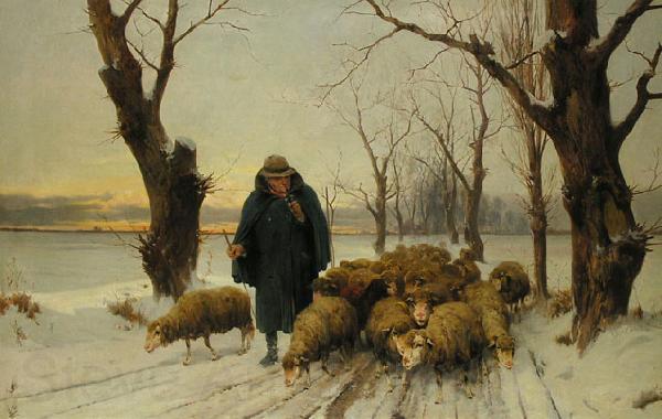 unknow artist Schafer mit seinen Schafen im Schnee Spain oil painting art